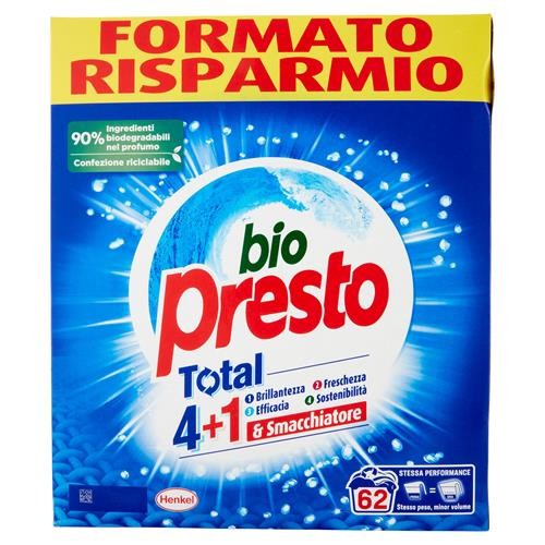 BIO PRESTO DETERGENTE LAVATRICE IN POLVERE 62 LAVAGGI 3100GR