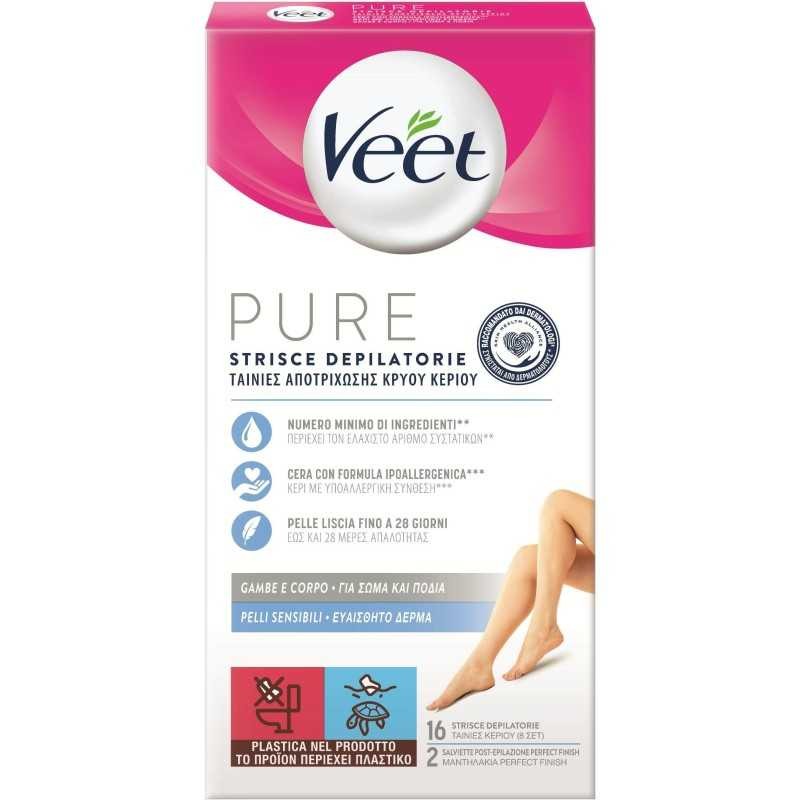 VEET PURE STRISCE DEPILATORIE GAMBE &amp  CORPO 16 PEZZI