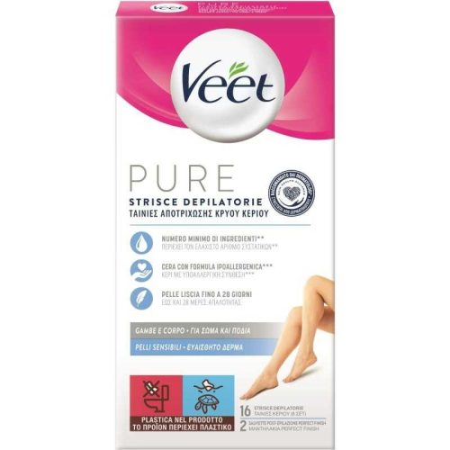 VEET PURE STRISCE DEPILATORIE GAMBE &amp  CORPO 16 PEZZI