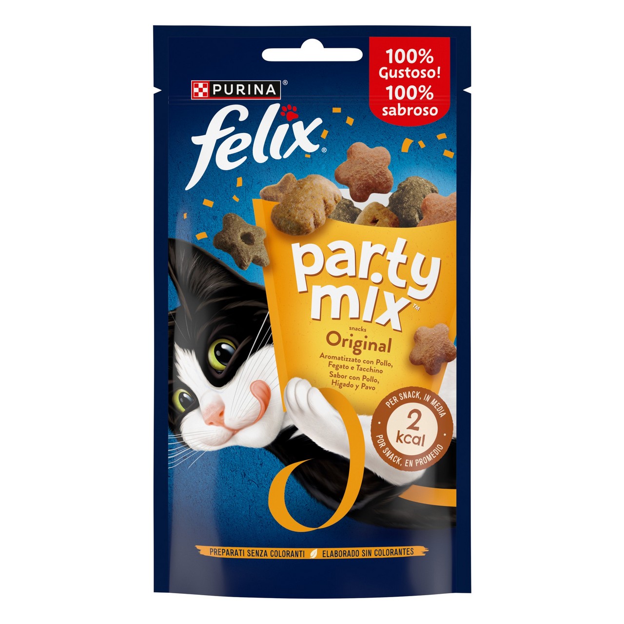 PURINA FELIX PARTY MIX GATTO SNACKS ORIGINAL MIX CON POLLO, FEGATO E TACCHINO GR60