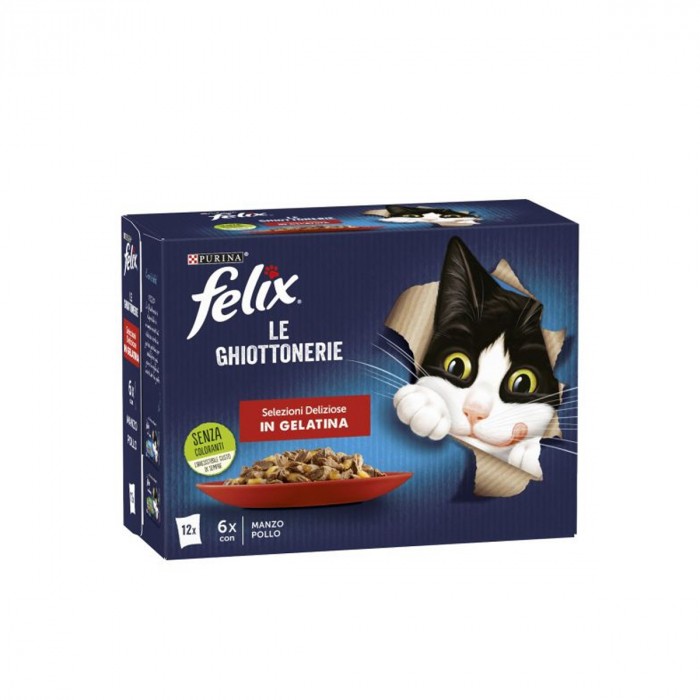 PURINA FELIX LE GHIOTTONERIE GATTO CON MANZO E POLLO GR85X12