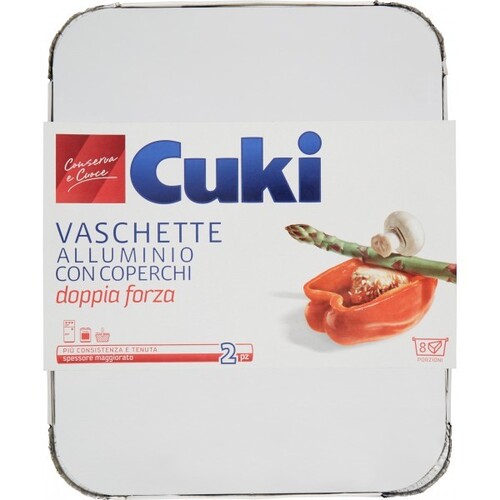 CUKI VASCHETTE ALLUMINIO CON COPERCHI DOPPIA FORZA 8 PORZIONI 2 PEZZI
