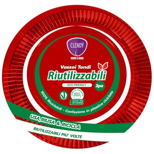 CLENDY VASSOI TONDI ROSSI RIUTILIZZABILI 2 PEZZI