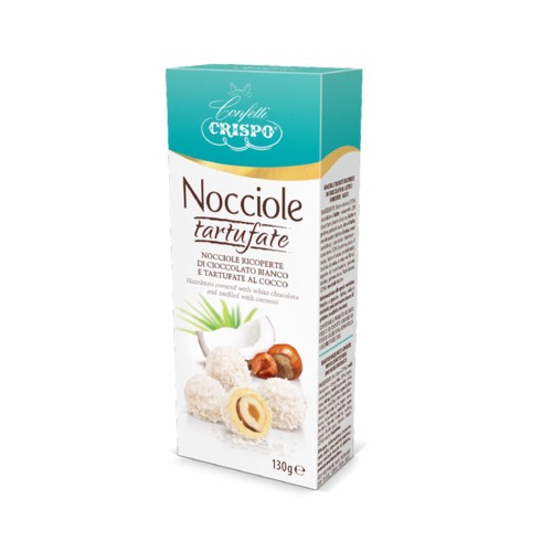 CRISPO NOCCIOLE TARTUFATE CON CIOCCOLATO BIANCO E COCCO 130GR