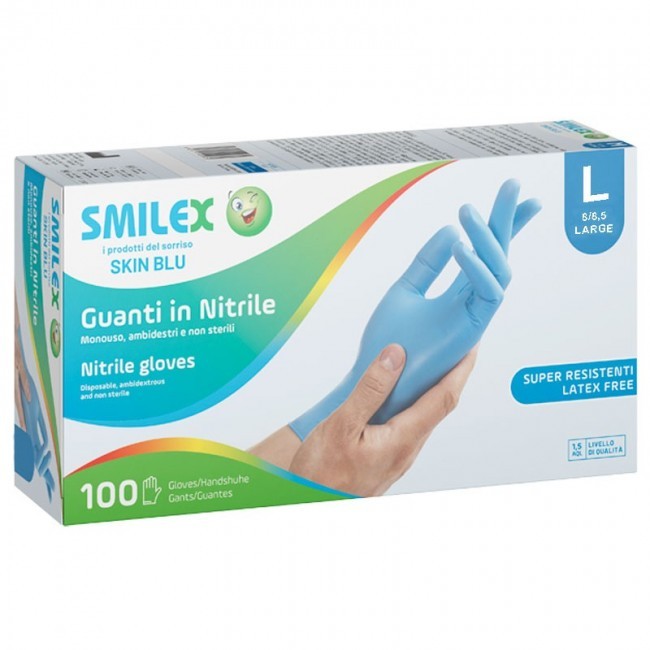 SMILEX GUANTI IN NITRILE BLU TAGLIA L 6/6,5 LARGE 100 PEZZI