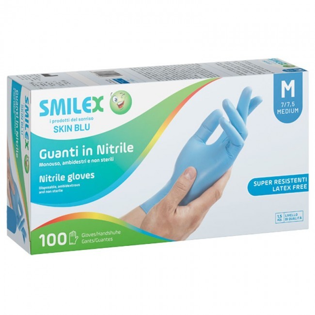 SMILEX GUANTI IN NITRILE BLU TAGLIA 7/7,5 MEDIUM 100 PEZZI