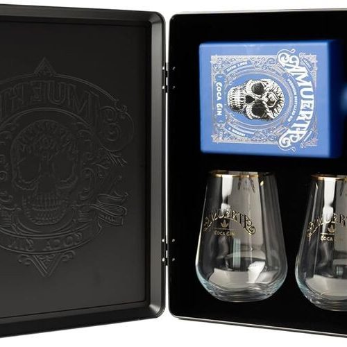 AMUERTE METAL BLUE BOX GIN 70CL + 2 BICCHIERI