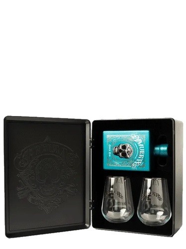 AMUERTE METAL GREEN BOX GIN 70CL + 2 BICCHIERI