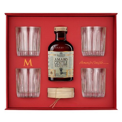 MAZZETTI D'ALTAVILLA AMARO GENTILE 70CL + 4 BICCHERI CONFEZIONE MOMENTO GENTILE
